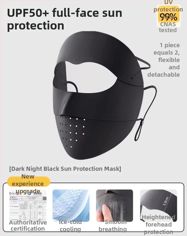 Maska za cijelo lice s UV zaštitom, s odvojivim zaštitnim štitom, prozračna Ice Silk tkanina za ljeto, zaštita očiju