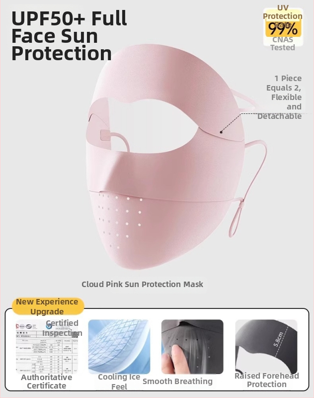 Maska za cijelo lice s UV zaštitom, s odvojivim zaštitnim štitom, prozračna Ice Silk tkanina za ljeto, zaštita očiju