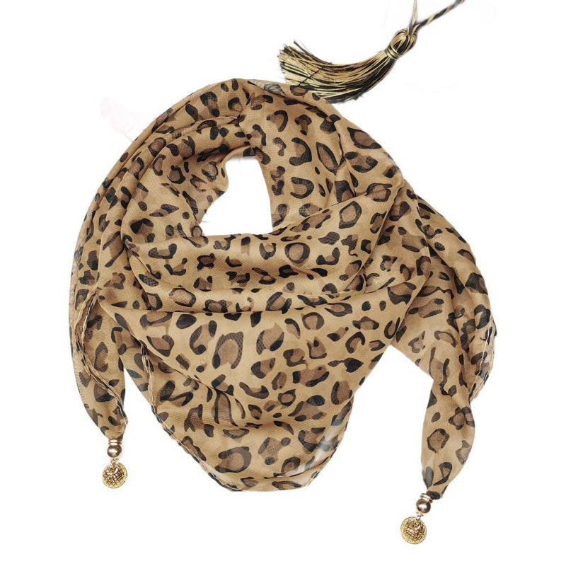 Șal din chiffon Leopard cu cataromă magnetică și pandantiv – accesoriu ușor, potrivit pentru primăvară, vară, toamnă; personalizabil; lansare toamnă 2024