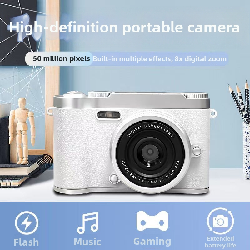 CCD digitálna kamera s prednou a zadnou dvojitou šošovkou, vstupná úroveň, kampus retro dizajn, 40–50MP, 8x optický zoom, 2,4-palcový LCD, TF karta, elektronická stabilizácia obrazu