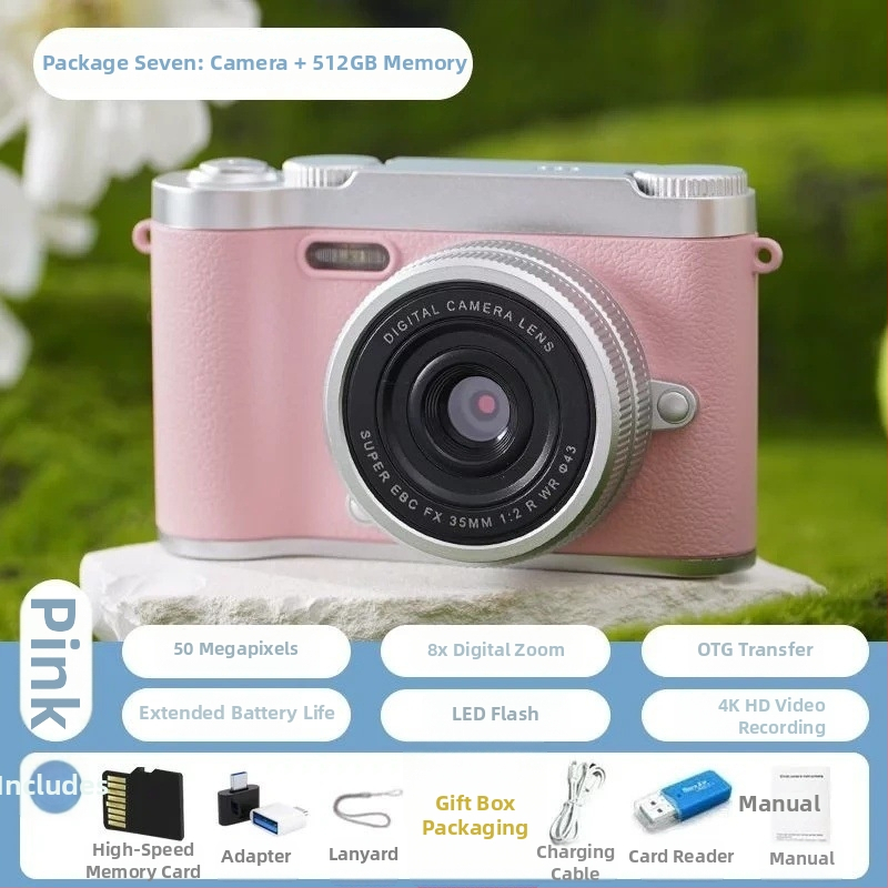CCD digitálna kamera s prednou a zadnou dvojitou šošovkou, vstupná úroveň, kampus retro dizajn, 40–50MP, 8x optický zoom, 2,4-palcový LCD, TF karta, elektronická stabilizácia obrazu