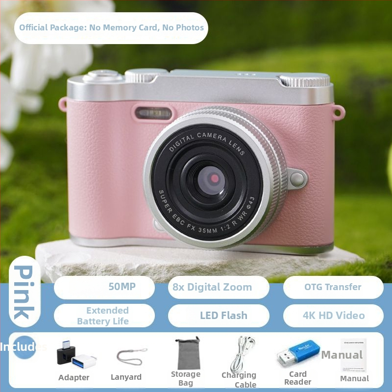 CCD digitálna kamera s prednou a zadnou dvojitou šošovkou, vstupná úroveň, kampus retro dizajn, 40–50MP, 8x optický zoom, 2,4-palcový LCD, TF karta, elektronická stabilizácia obrazu