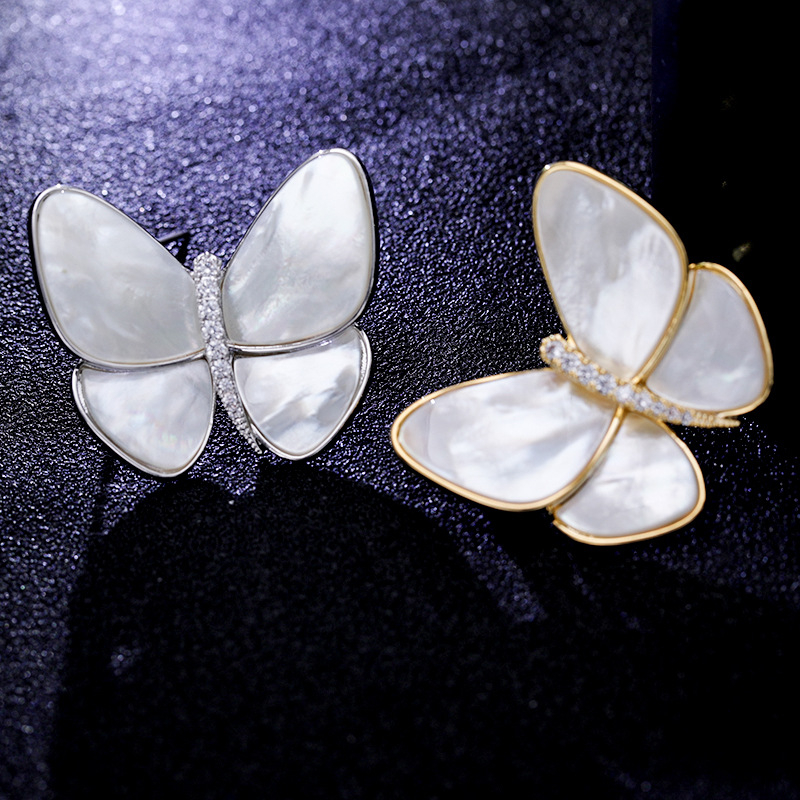 Broš s leptiricom od prirodne školjke i cirkon, elegantan ženski nakit, cvjetni dizajn, ugradnja, Liyu Jewelry