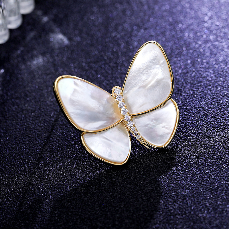 Broš s leptiricom od prirodne školjke i cirkon, elegantan ženski nakit, cvjetni dizajn, ugradnja, Liyu Jewelry