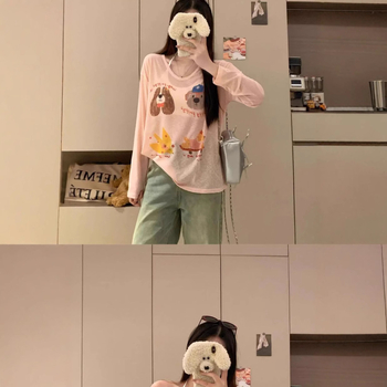 Женска тениска с свободна кройка, дълги ръкави, нейлонова материя (90–95% съдържание), принт с букви, тънка материя