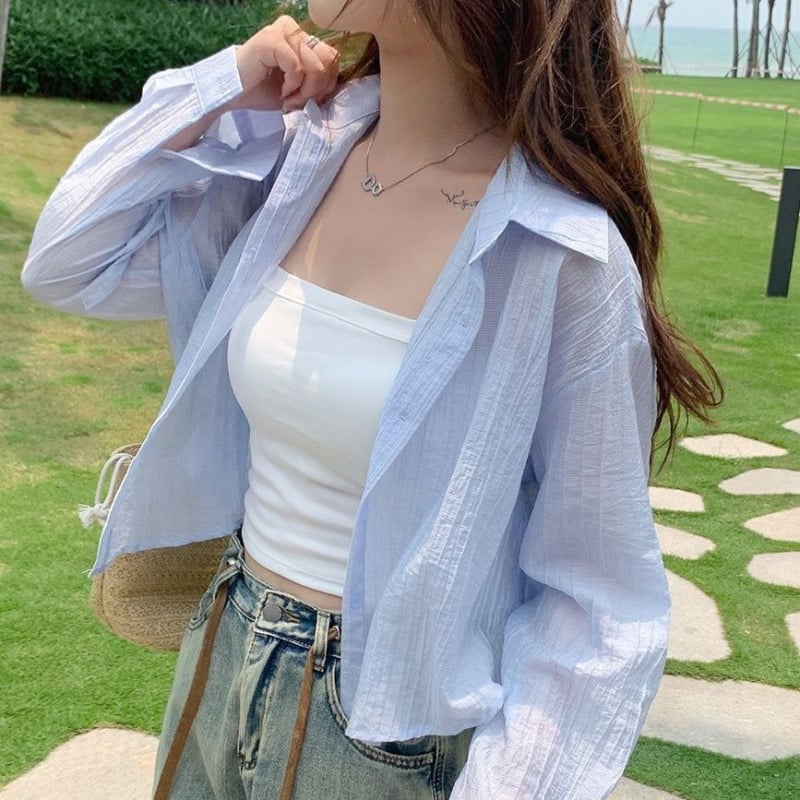 Слънцезащитен лек кардиган със свободен силует, дълги ръкави, полиестер, UPF50+, лято 2024