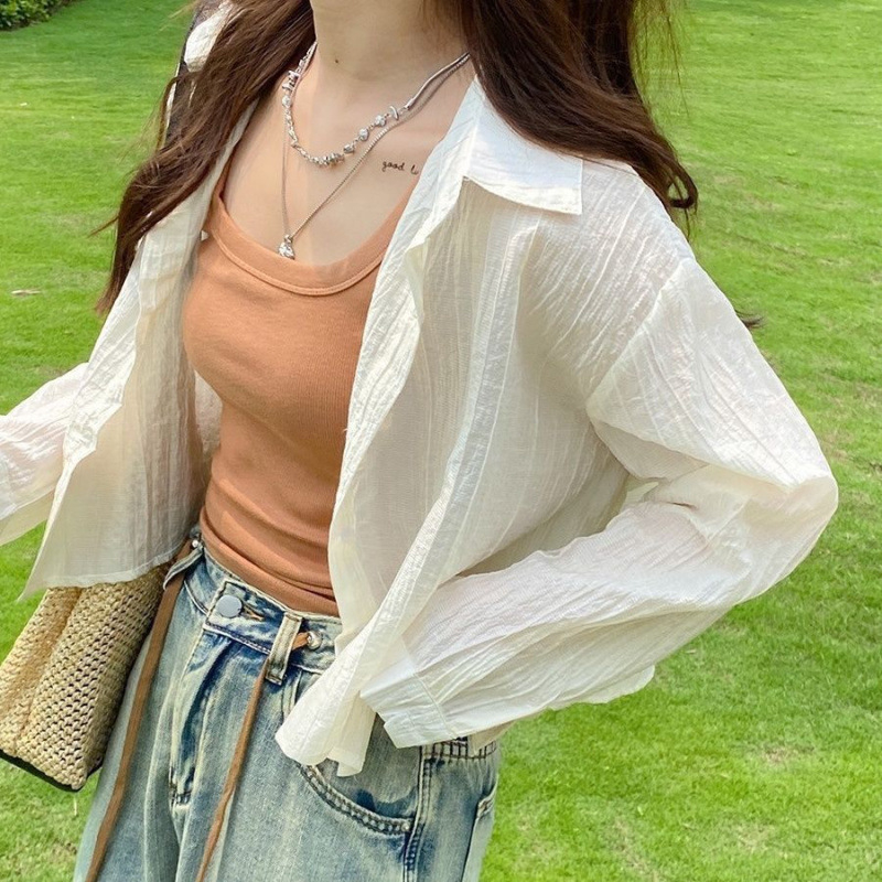 Слънцезащитен лек кардиган със свободен силует, дълги ръкави, полиестер, UPF50+, лято 2024