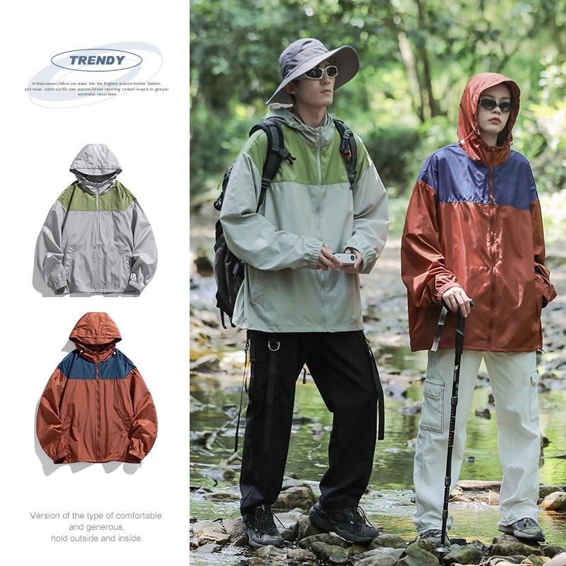 Unisex Skin Windbreaker s odnímateľnou kapucňou - UPF50+ UV ochrana, Polyester, Normálna dĺžka, Jesenné vonkajšie nosenie