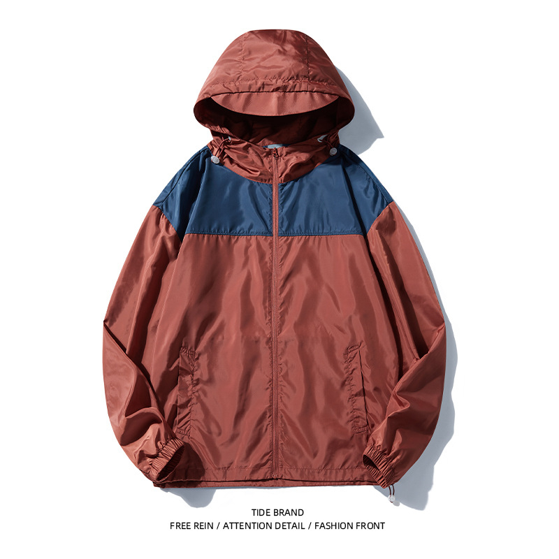 Unisex Skin Windbreaker s odnímateľnou kapucňou - UPF50+ UV ochrana, Polyester, Normálna dĺžka, Jesenné vonkajšie nosenie