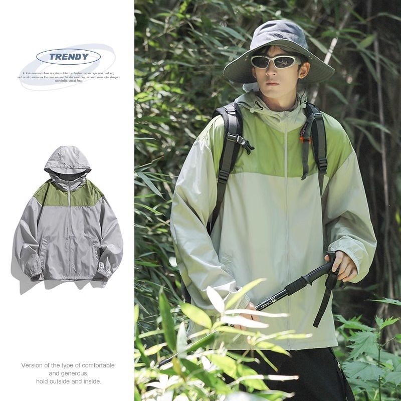 Unisex Skin Windbreaker s odnímateľnou kapucňou - UPF50+ UV ochrana, Polyester, Normálna dĺžka, Jesenné vonkajšie nosenie