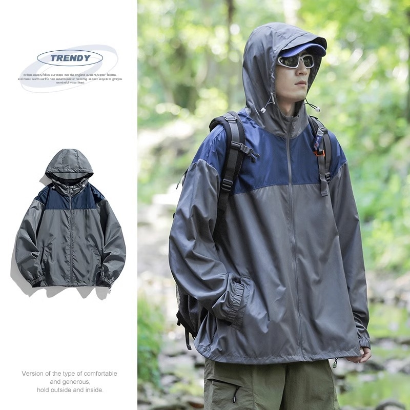 Unisex Skin Windbreaker s odnímateľnou kapucňou - UPF50+ UV ochrana, Polyester, Normálna dĺžka, Jesenné vonkajšie nosenie