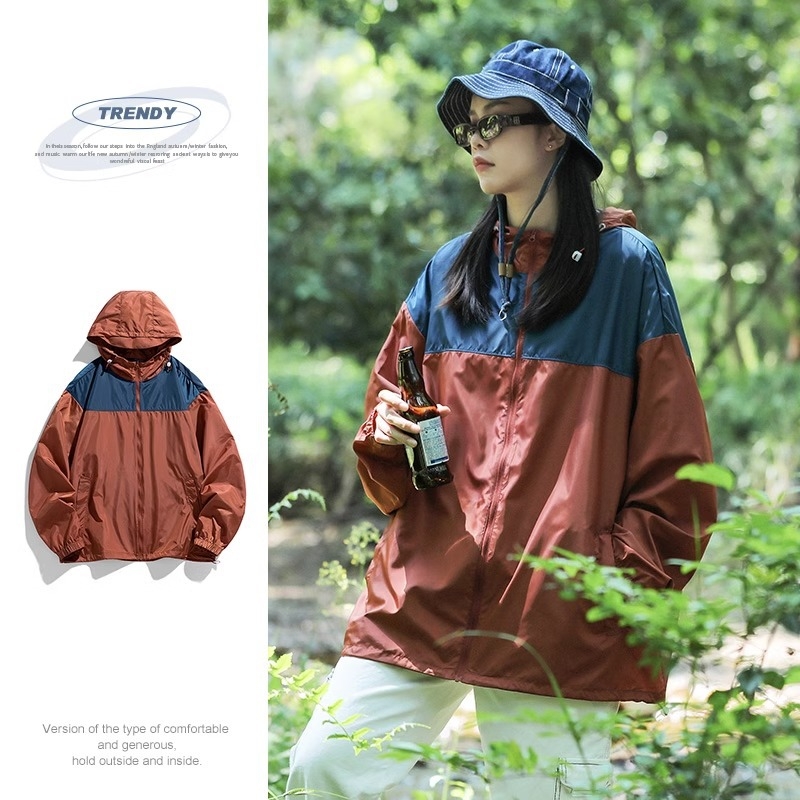 Unisex Skin Windbreaker s odnímateľnou kapucňou - UPF50+ UV ochrana, Polyester, Normálna dĺžka, Jesenné vonkajšie nosenie