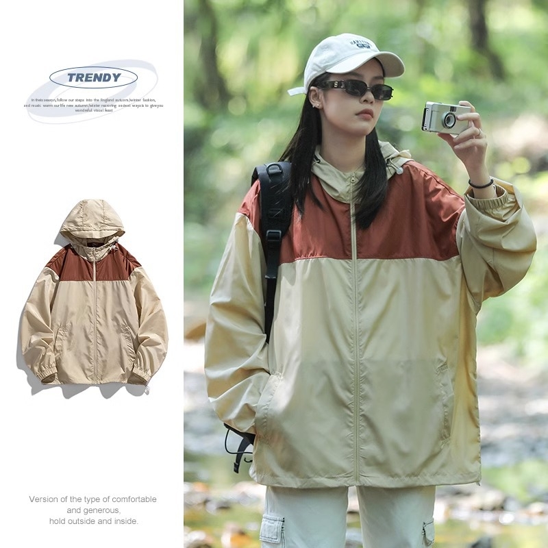 Unisex Skin Windbreaker s odnímateľnou kapucňou - UPF50+ UV ochrana, Polyester, Normálna dĺžka, Jesenné vonkajšie nosenie