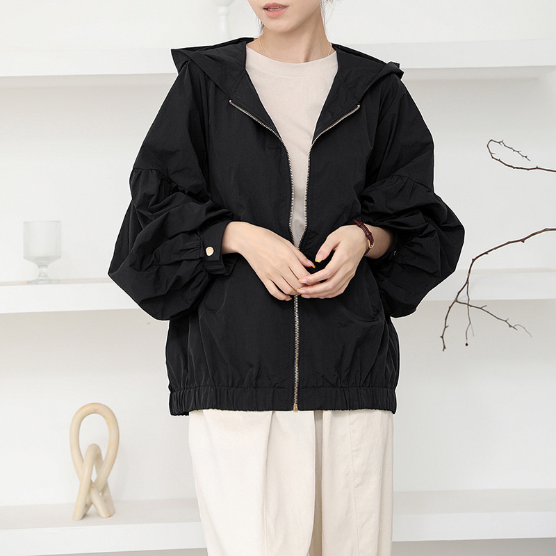 Японски стил качулка с цип – свободен силует, полиестер ≥95%, UPF30+ защита от слънцето