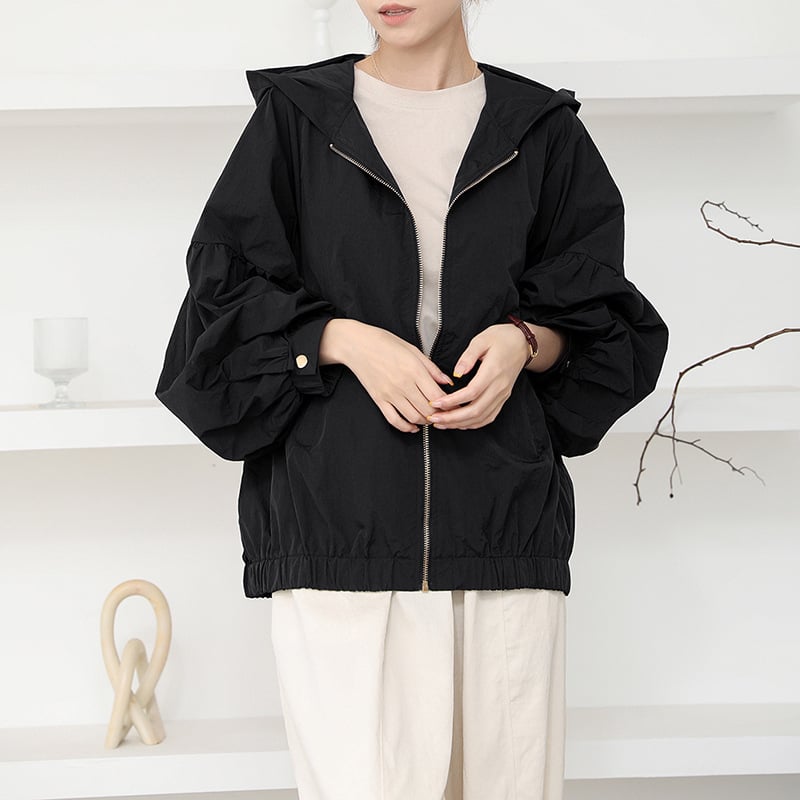 Японски стил качулка с цип – свободен силует, полиестер ≥95%, UPF30+ защита от слънцето