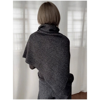 Ženski pleteni šal s visokim ovratnikom, poliester, zima/jesen, monokromatski uzorak, čuva toplinu, casual stil