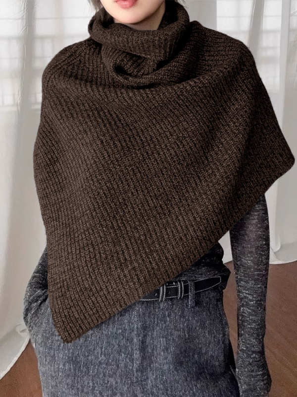 Ženski pleteni šal s visokim ovratnikom, poliester, zima/jesen, monokromatski uzorak, čuva toplinu, casual stil