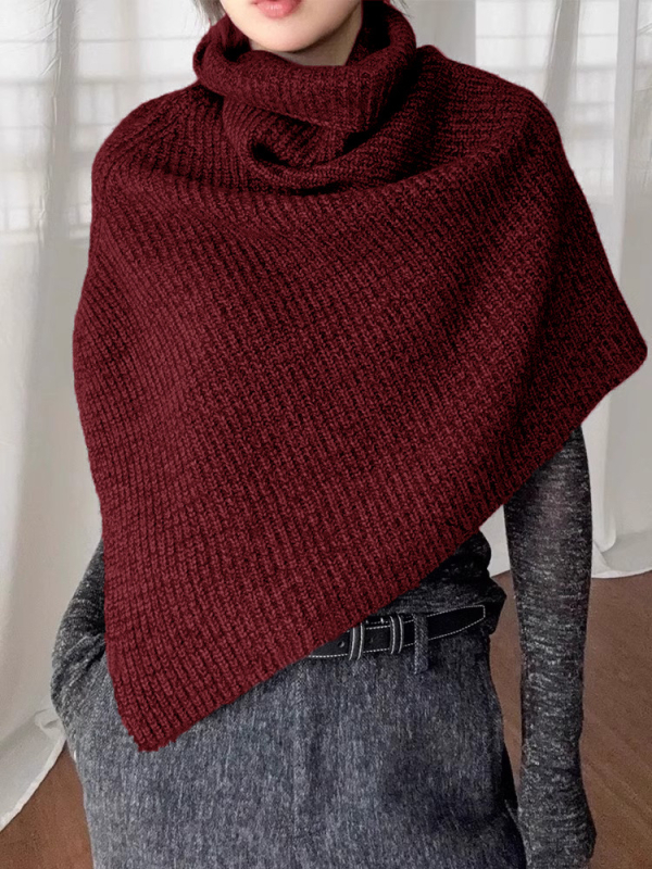 Ženski pleteni šal s visokim ovratnikom, poliester, zima/jesen, monokromatski uzorak, čuva toplinu, casual stil