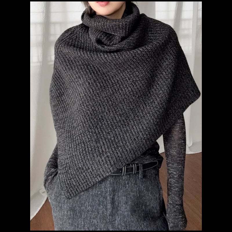 Ženski pleteni šal s visokim ovratnikom, poliester, zima/jesen, monokromatski uzorak, čuva toplinu, casual stil