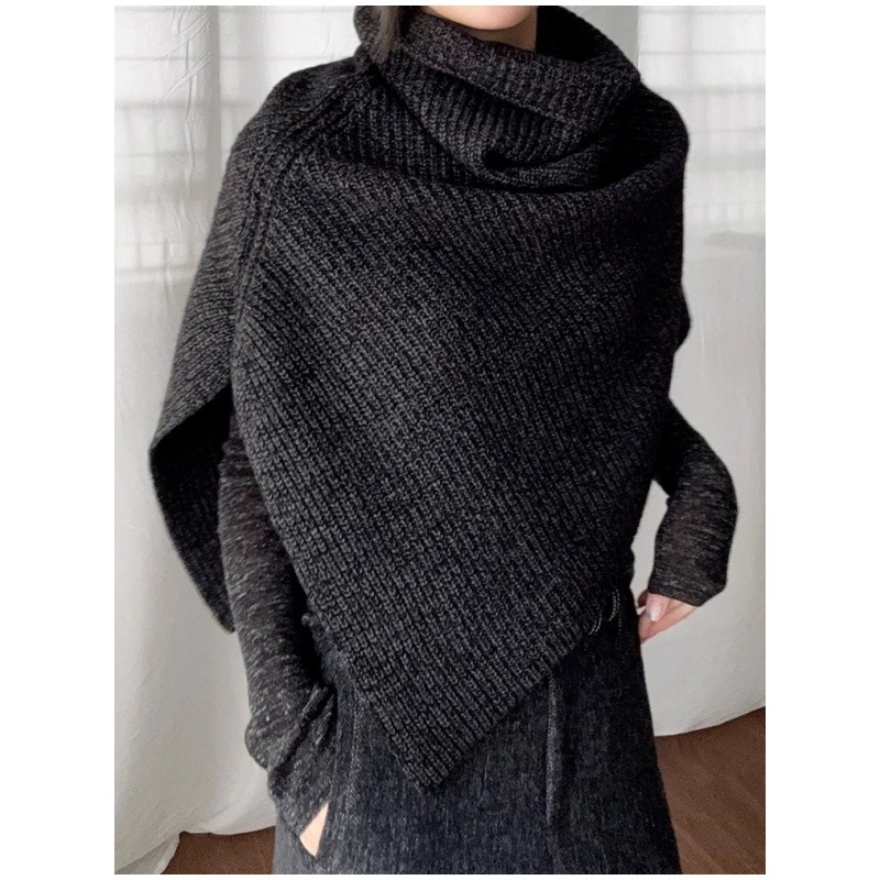 Ženski pleteni šal s visokim ovratnikom, poliester, zima/jesen, monokromatski uzorak, čuva toplinu, casual stil