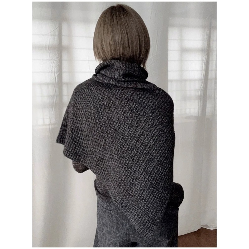 Ženski pleteni šal s visokim ovratnikom, poliester, zima/jesen, monokromatski uzorak, čuva toplinu, casual stil