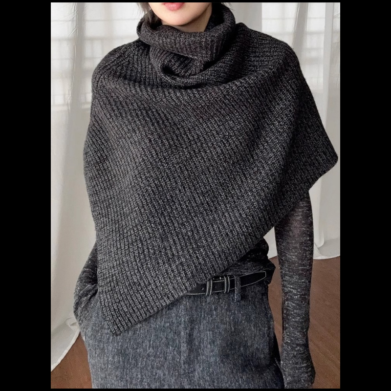 Ženski pleteni šal s visokim ovratnikom, poliester, zima/jesen, monokromatski uzorak, čuva toplinu, casual stil