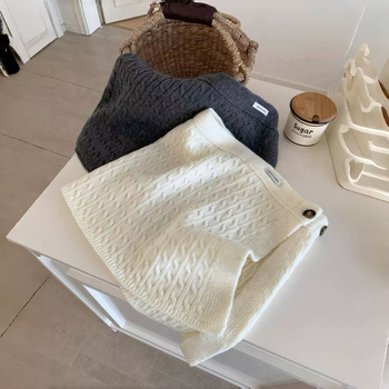 Šal u korejskom stilu s kopčama, pleteni od poliester vlakna, unisex, jesen-zima, monokromatski uzorak, širina 36 cm