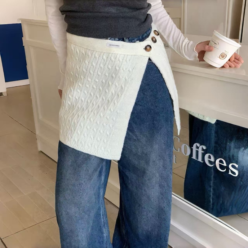 Šal u korejskom stilu s kopčama, pleteni od poliester vlakna, unisex, jesen-zima, monokromatski uzorak, širina 36 cm