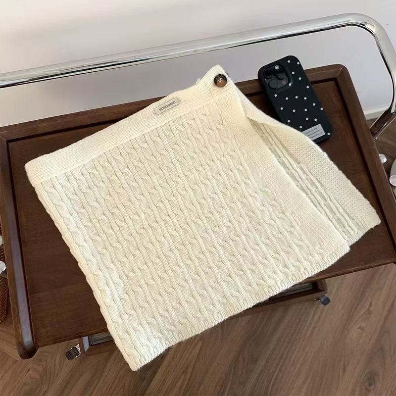 Šal u korejskom stilu s kopčama, pleteni od poliester vlakna, unisex, jesen-zima, monokromatski uzorak, širina 36 cm