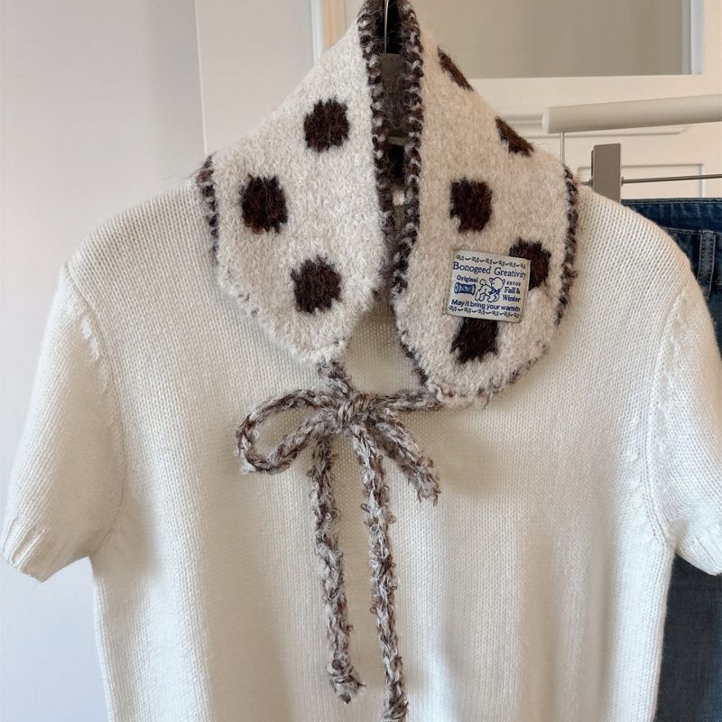 Šal u korejskom stilu s zaštitom za uši, točkasti uzorak, poliestersko vlakno, twill tkanina, zadržava toplinu, za jesen