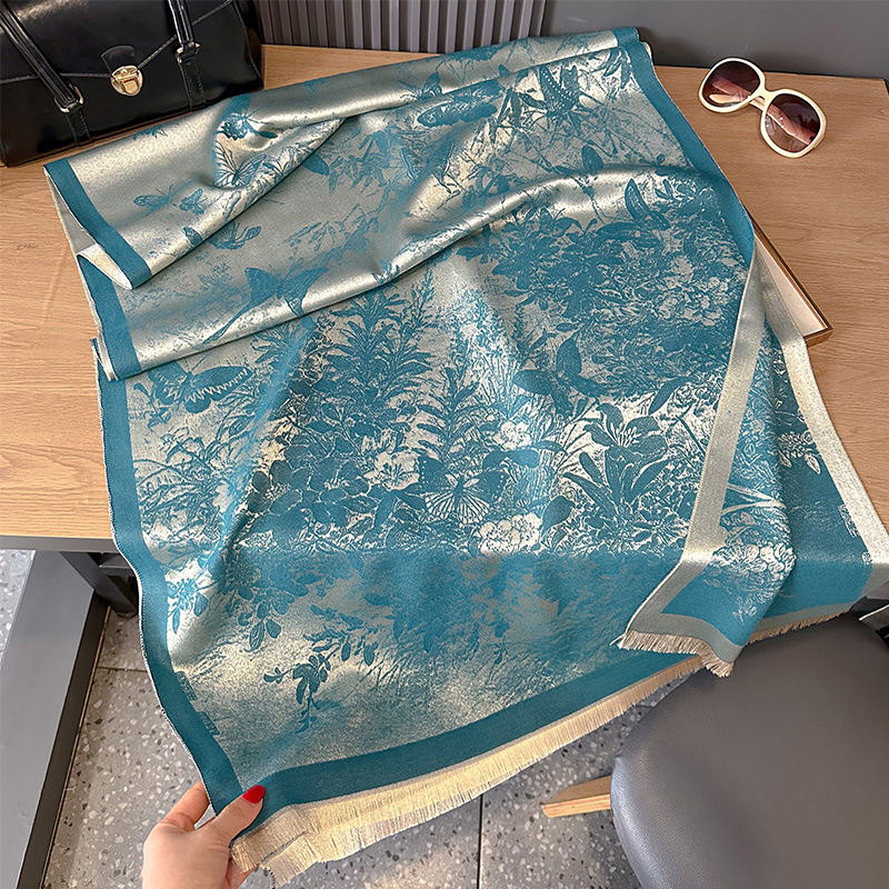 Šal s motivom leptira od imitacije kašmira, dvostrani, pamuk-Tencel smjesa, običan pleteni, zimska toplina za ured i putovanje, završna tie-dye obrada