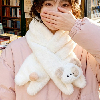 Ženski zimski šal s trodimenzionalnim slatkim štenetom od pliša, crtani stil, vjetar otporan i topao, sintetičko krzno zeca