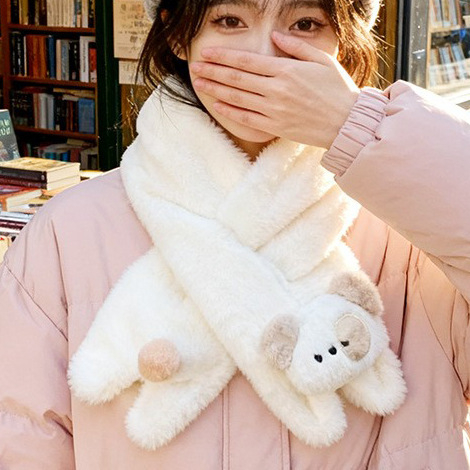 Ženski zimski šal s trodimenzionalnim slatkim štenetom od pliša, crtani stil, vjetar otporan i topao, sintetičko krzno zeca