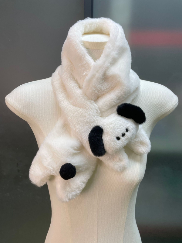 Ženski zimski šal s trodimenzionalnim slatkim štenetom od pliša, crtani stil, vjetar otporan i topao, sintetičko krzno zeca