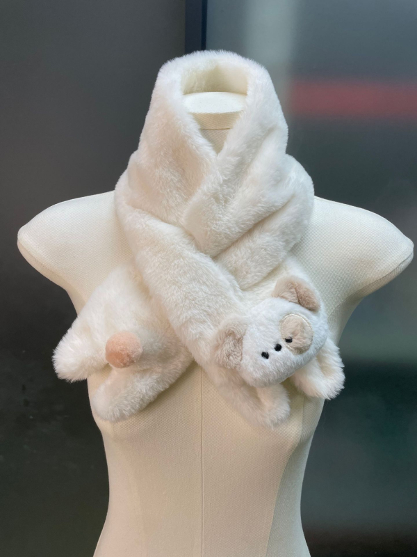 Ženski zimski šal s trodimenzionalnim slatkim štenetom od pliša, crtani stil, vjetar otporan i topao, sintetičko krzno zeca