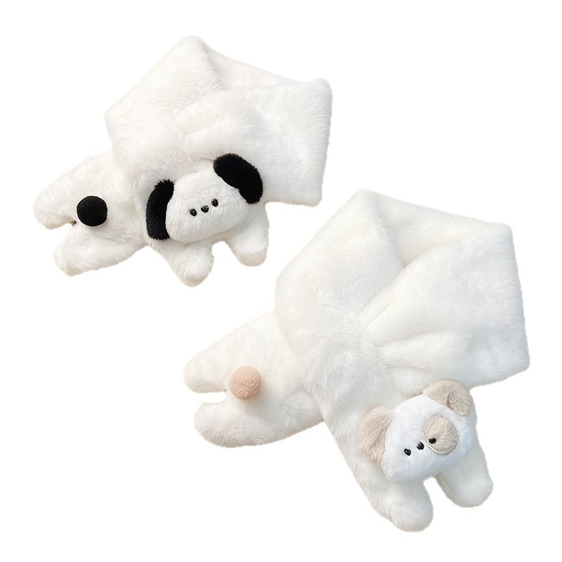 Ženski zimski šal s trodimenzionalnim slatkim štenetom od pliša, crtani stil, vjetar otporan i topao, sintetičko krzno zeca