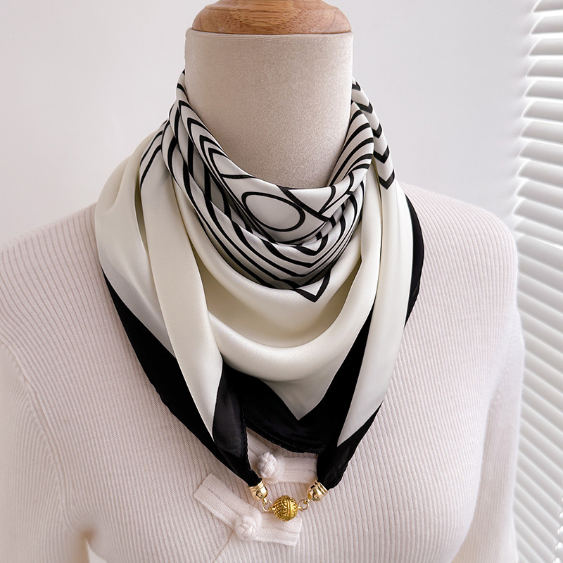 Женски квадратен шал с магнитно копче, полиестер, плоско тъкане, есенно облекло