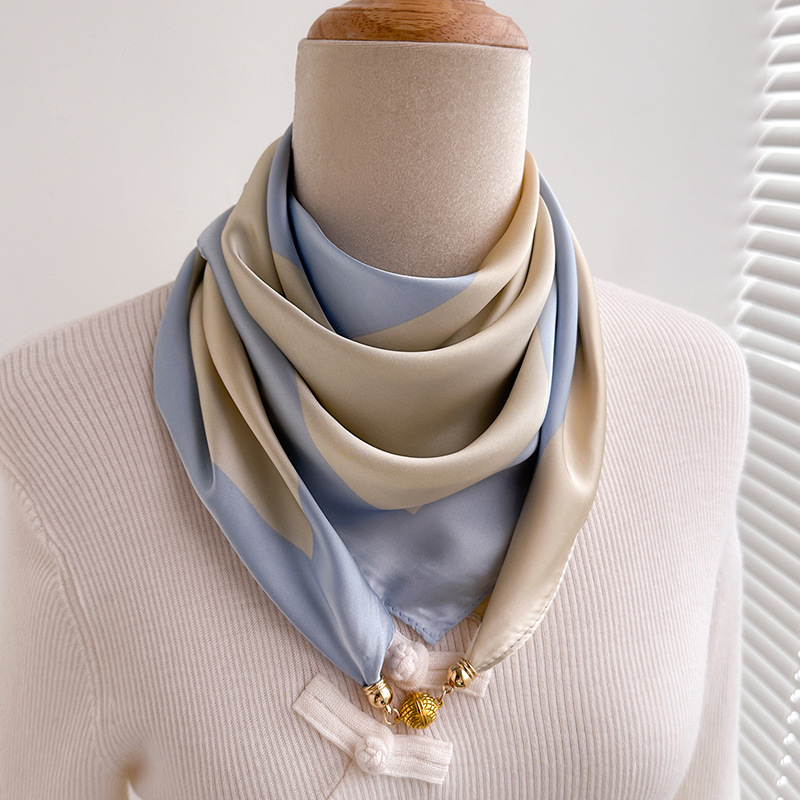 Женски квадратен шал с магнитно копче, полиестер, плоско тъкане, есенно облекло