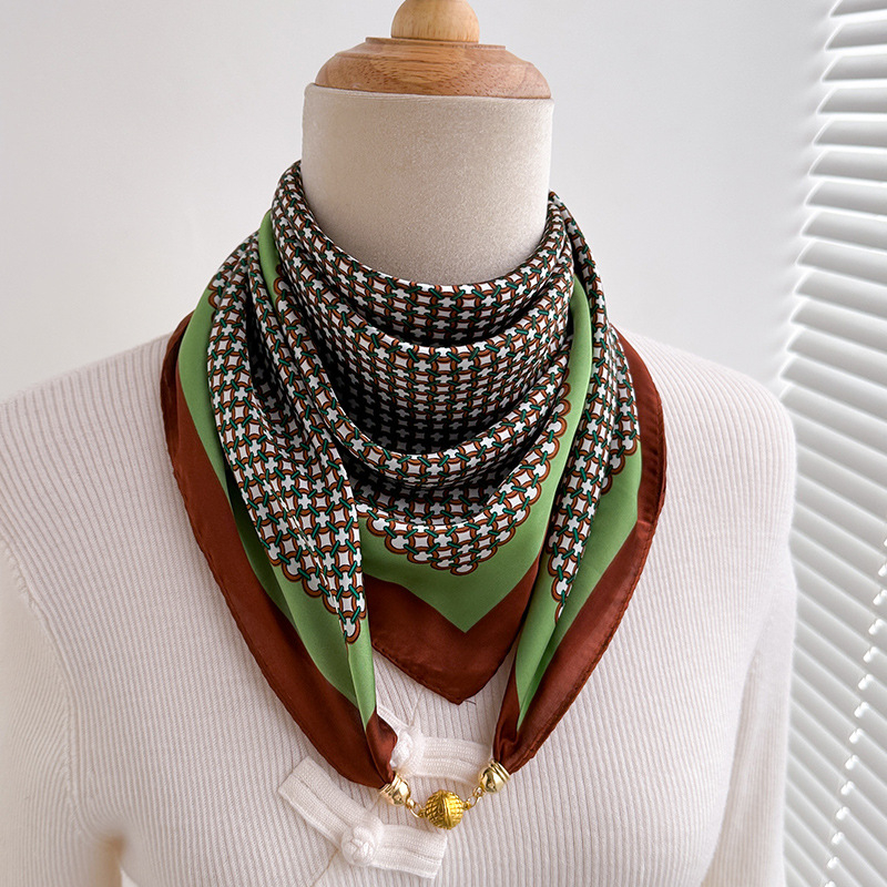 Женски квадратен шал с магнитно копче, полиестер, плоско тъкане, есенно облекло