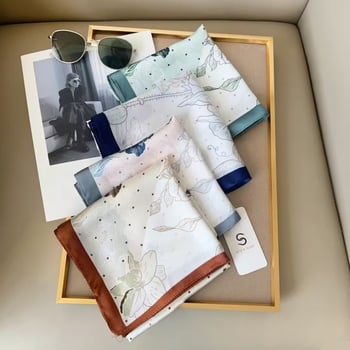 Șal pătrat mic, stil coreean, model cu trandafiri, poliester imitând mătasea, imprimare