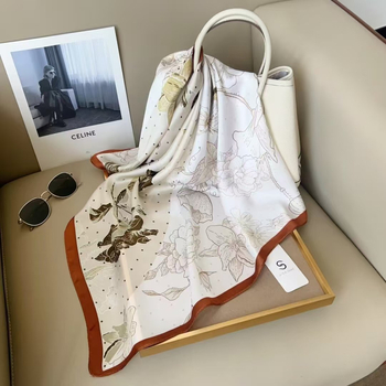 Șal pătrat mic, stil coreean, model cu trandafiri, poliester imitând mătasea, imprimare