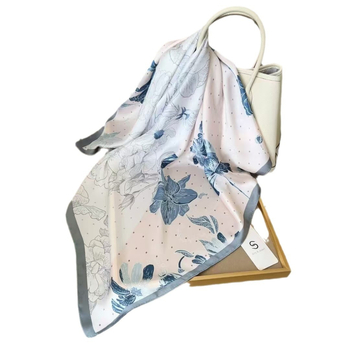 Șal pătrat mic, stil coreean, model cu trandafiri, poliester imitând mătasea, imprimare