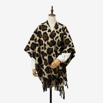 Șal vintage cu imprimeu leopard, din cașmir artificial, țesătură jacquard, lungime extinsă.