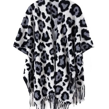 Șal vintage cu imprimeu leopard, din cașmir artificial, țesătură jacquard, lungime extinsă.