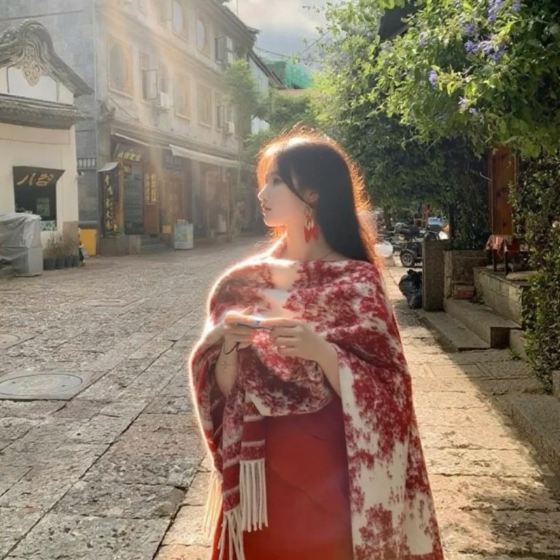 Șal vintage cu imprimeu leopard, din cașmir artificial, țesătură jacquard, lungime extinsă.