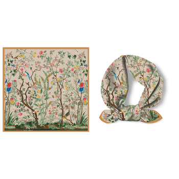 Šal od svile twill, mali kvadratni šal, Mori prirodni stil, 53×53 cm, ljetni modni dodatak