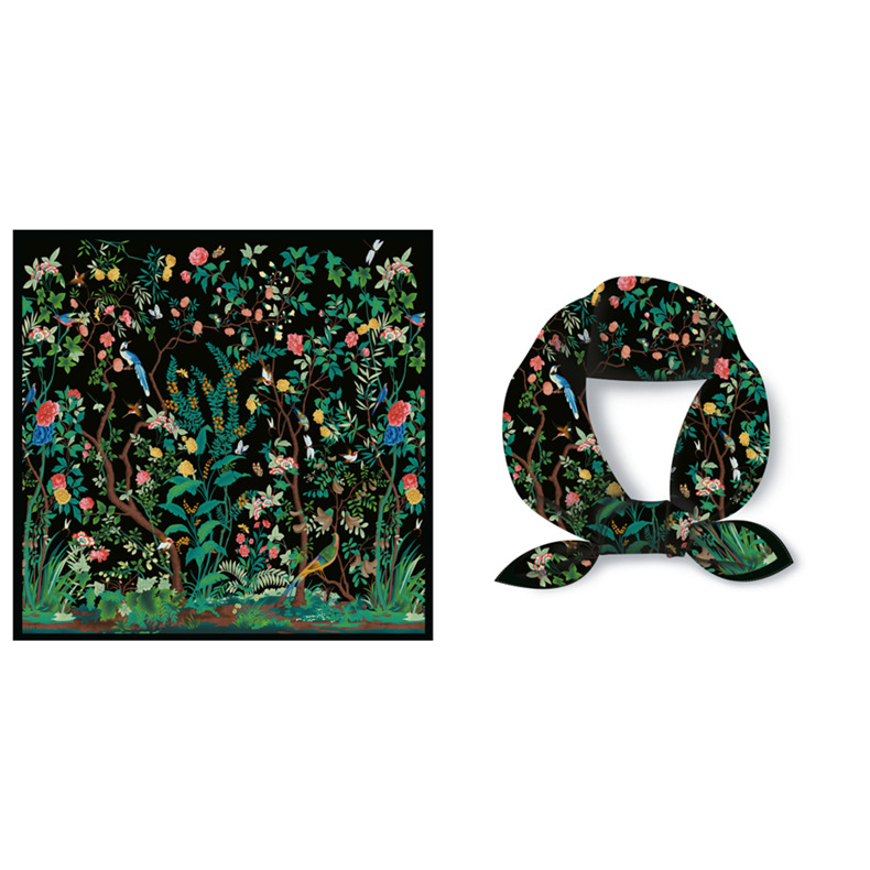 Šal od svile twill, mali kvadratni šal, Mori prirodni stil, 53×53 cm, ljetni modni dodatak