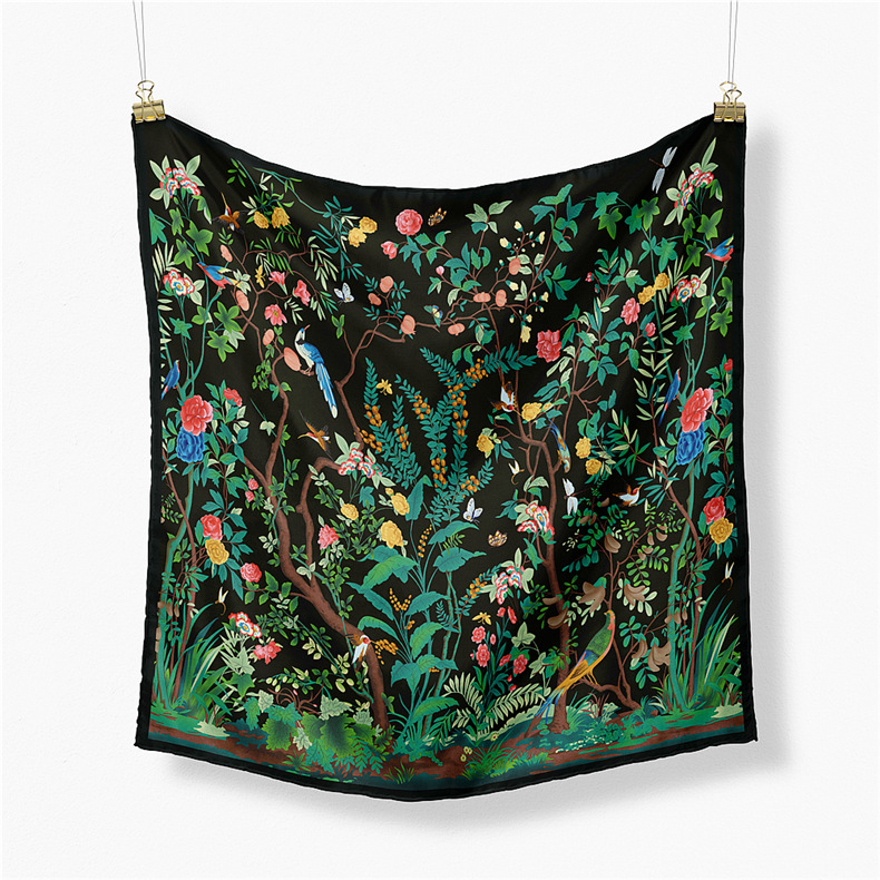 Šal od svile twill, mali kvadratni šal, Mori prirodni stil, 53×53 cm, ljetni modni dodatak