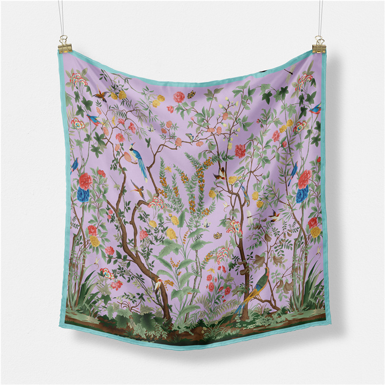 Šal od svile twill, mali kvadratni šal, Mori prirodni stil, 53×53 cm, ljetni modni dodatak