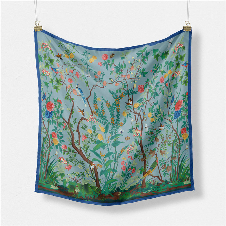 Šal od svile twill, mali kvadratni šal, Mori prirodni stil, 53×53 cm, ljetni modni dodatak